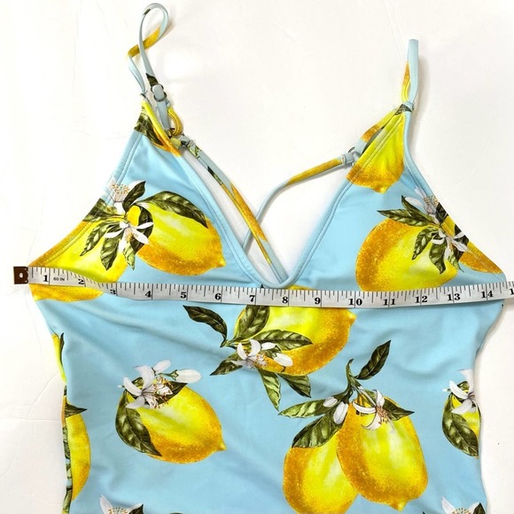 Lemon Print One-Piece Swimsuit Small Like New Blue Yellow Green - Picture 13 of 16